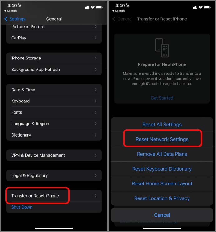 reset network settings