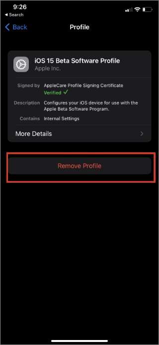 remve iOS beta profile