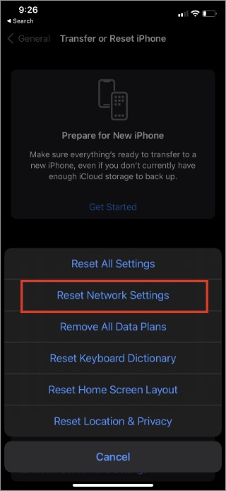 reset network settings