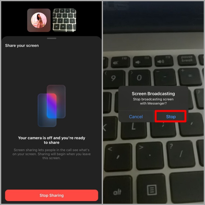 Stop Broadcasting on messenger on iOS