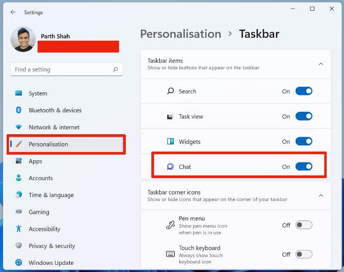 disable chat  in Windows 11