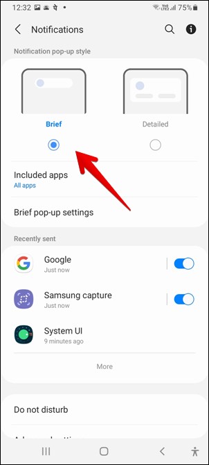 Samsung Notification Switch Brief and Detailed