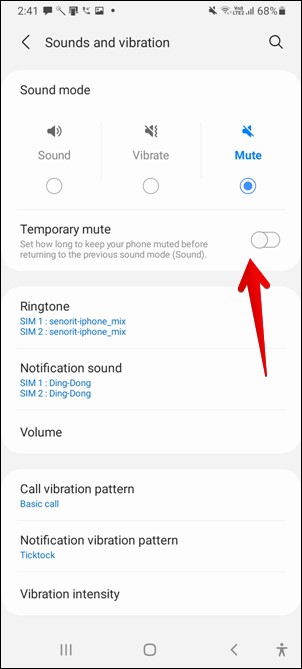 Samsung Enable Notification Mute Temporarily