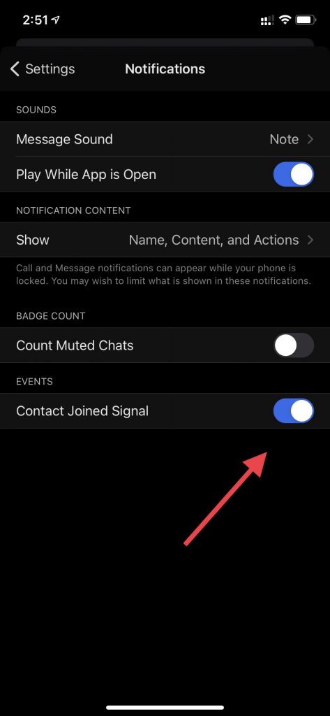 contact joined signal notification