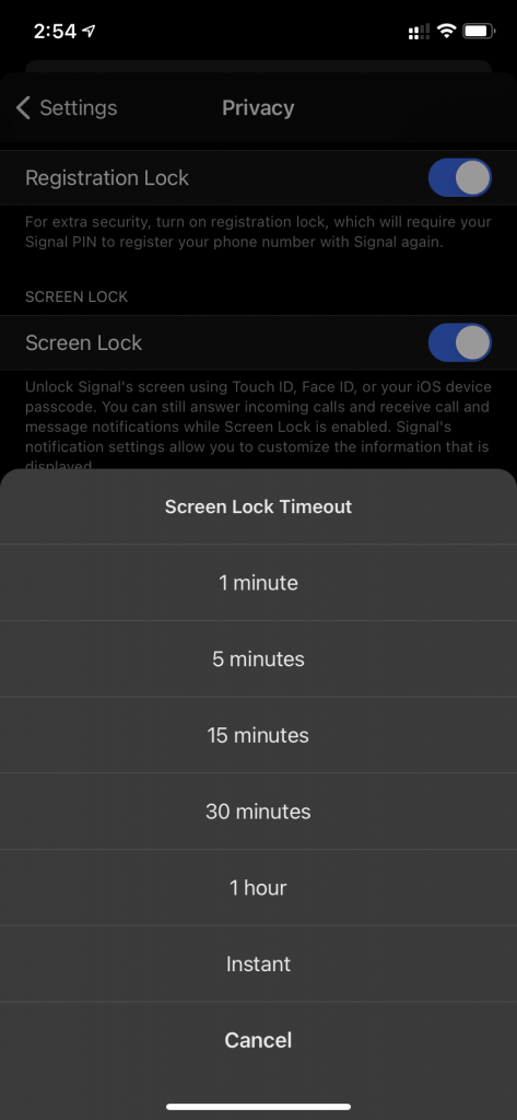 screen lock in signal