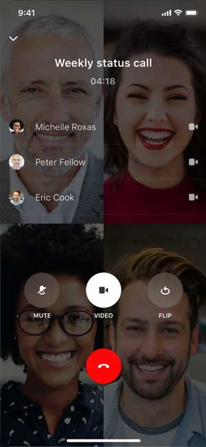 wire app with video calling screen and four participants 