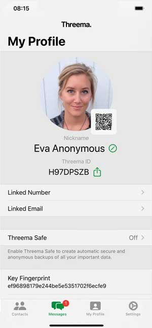 threema contact QR code and key fingerprint