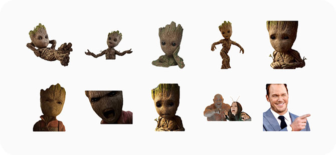 Screenshot of baby groot in various poses