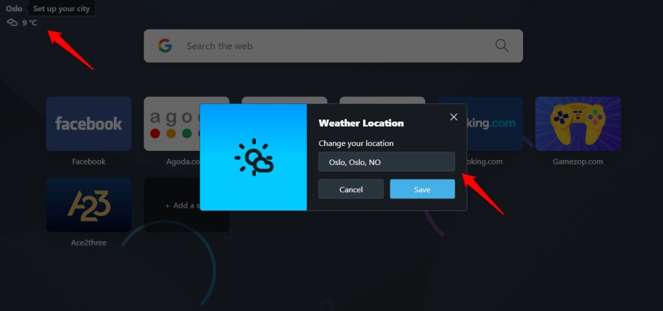 weather report in opera browser