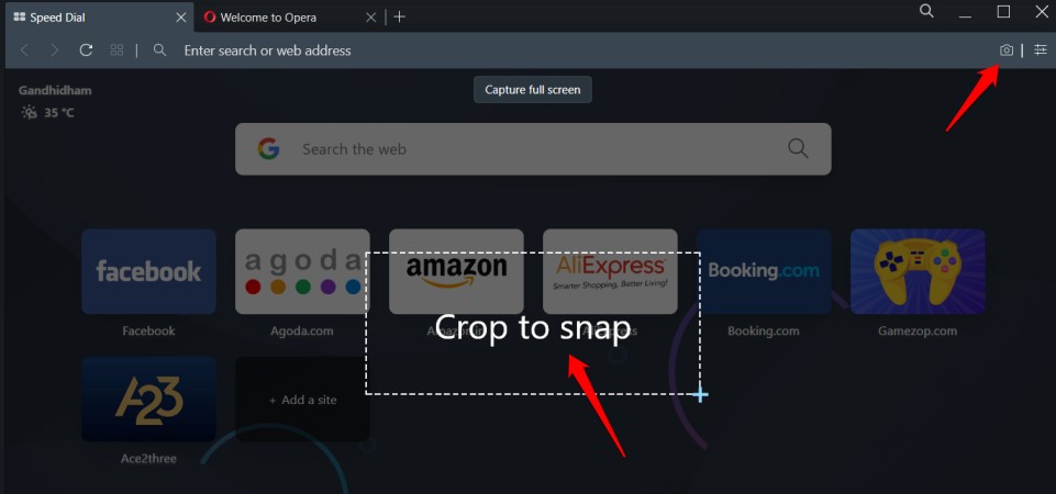screenshot option in opera browser