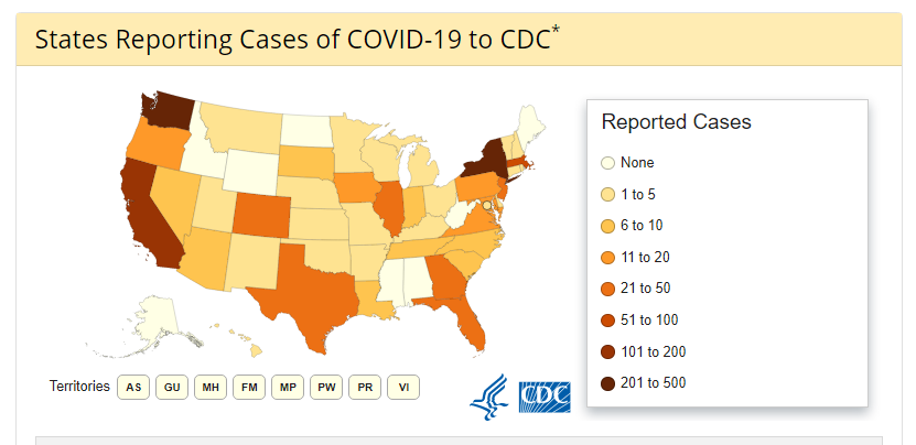 CDC's live map on spread of novel coronavirus in different states