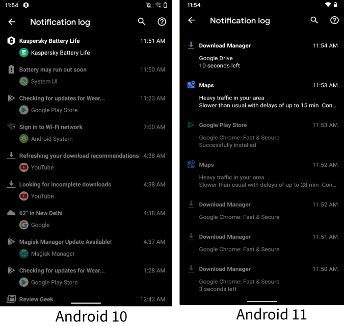 android-10-vs-anroid-11-notification-log