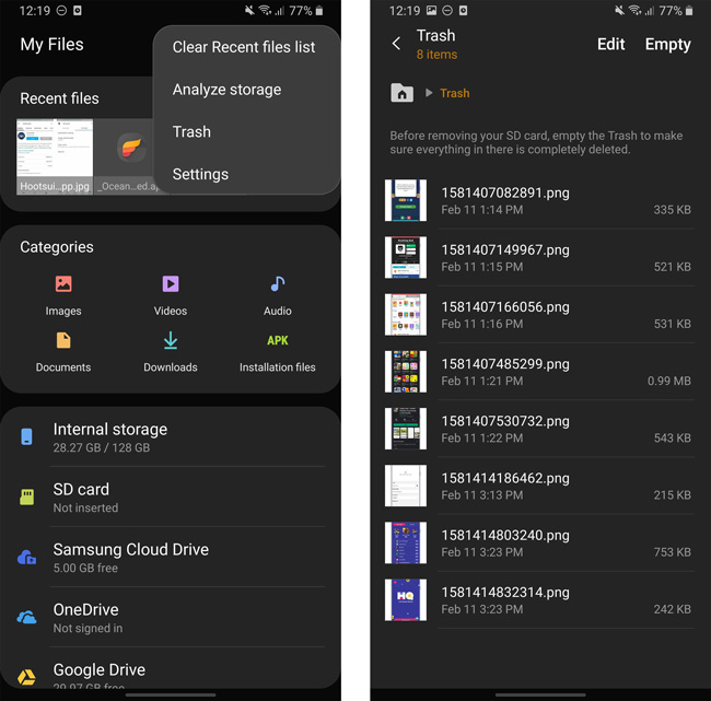 Recycle Bin For Samsung Files app