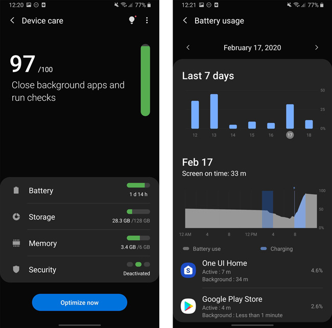 Device Care in Samsung One UI 2