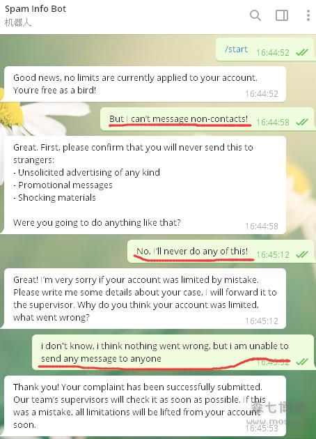 Telegram电报“只能给双向联系人发送消息”的错误提示