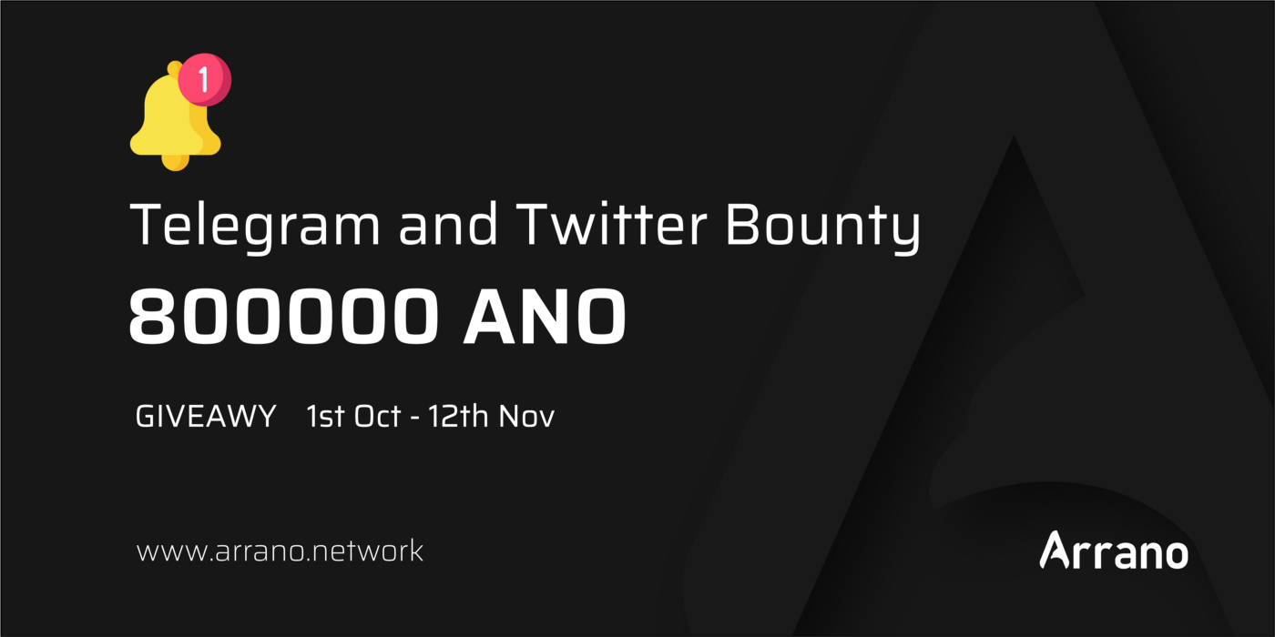 Arrano , The New Age decentralized exchange has announced its Telegtam and twitter bounty for 800000 ANO in giving out of 1%.