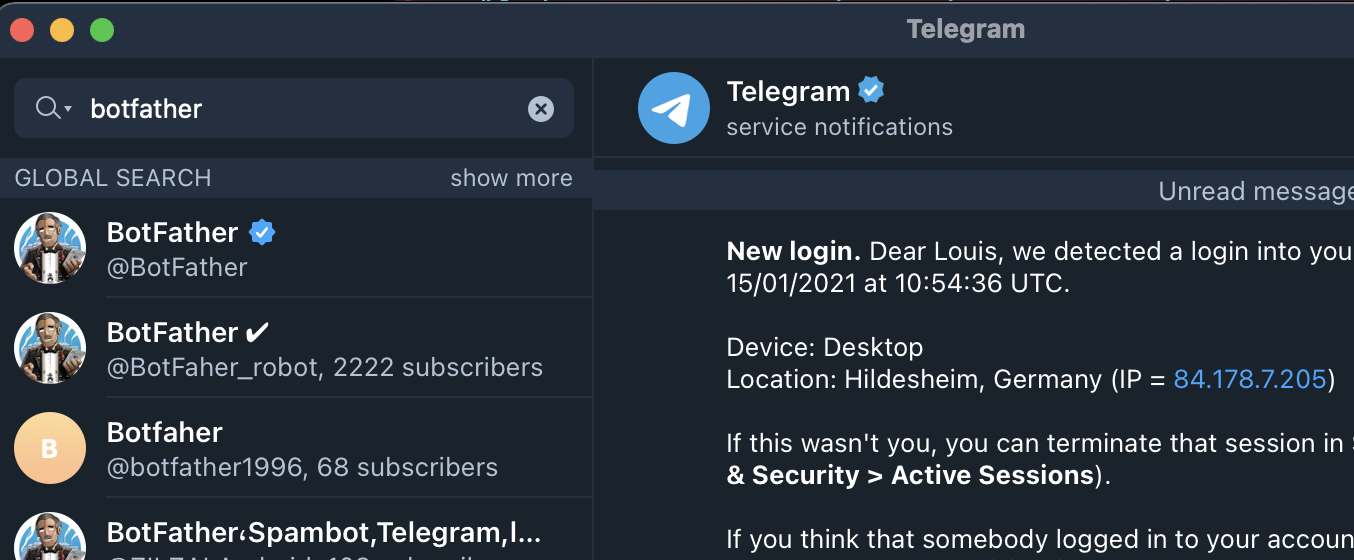 Node.js telegram bot creation