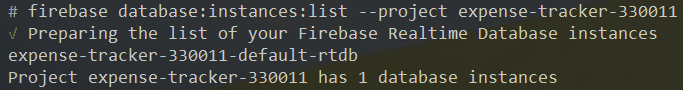 Screenshot of firebase database:instances:list output